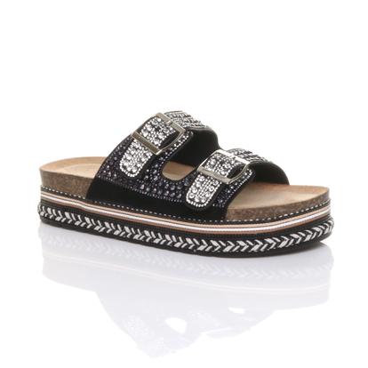 Pink Platform Chunky Sole Diamante Buckle Footbed Sandals