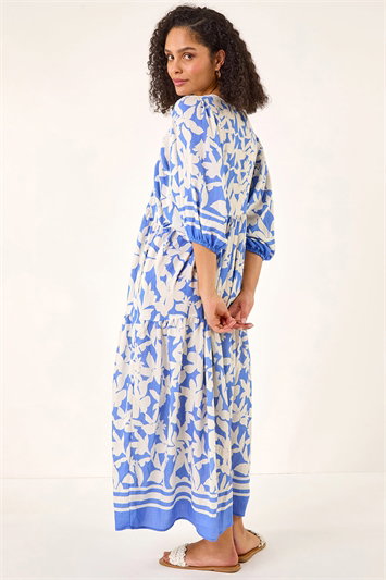 Blue Floral Print V-Neck Maxi Dress