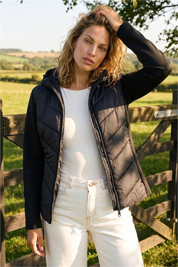 Black Contrast Hooded Padded Jacket