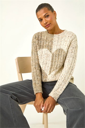 White Colour Block Heart Knit Jumper