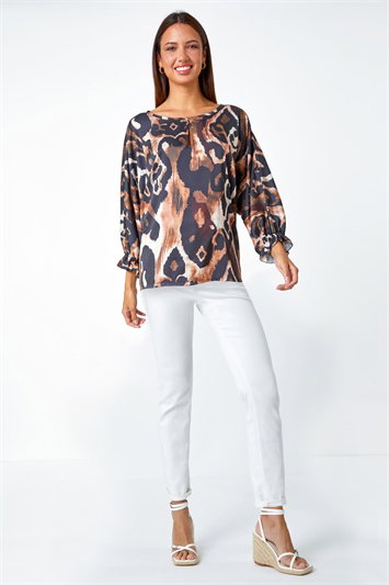 Abstract Print Blouson Sleeve Top 20144862