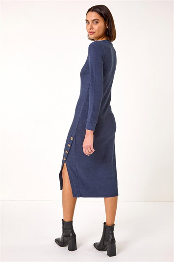 Ribbed Button Detail Midi Dress 14638109