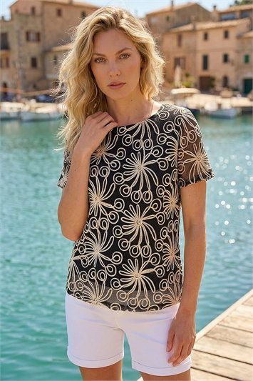 Black Embroidered Texture Top