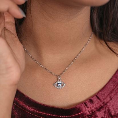 Metallic Evil Eye Zircon Minimalist Adjustable Turkish Boho Charm Pendant Necklace