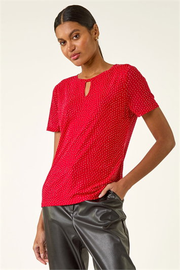 Red Hotfix Keyhole Stretch Top