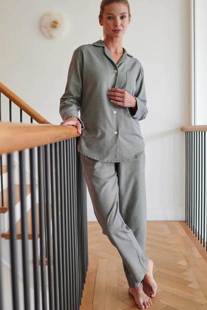 Green "Orkney" Herringbone Brushed Cotton Pyjama Set