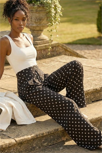 Black Spot Print Wide Leg Trouser