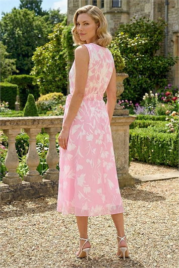 Floral Chiffon Pleat Neck Dress 14858972