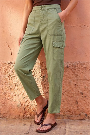 Casual Elastic Waist Cargo Stretch Trousers 18023482