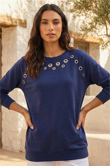 Blue Eyelet Detail Stretch Top