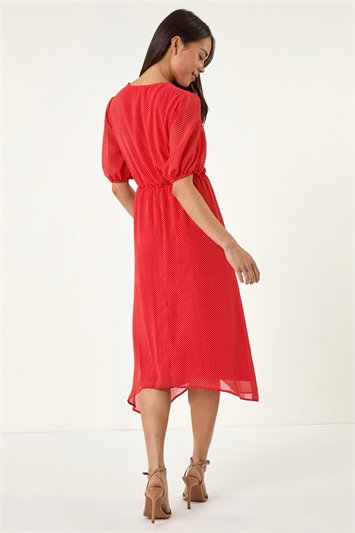 Petite Polka Dot Lace Bow Midi Dress 14738378
