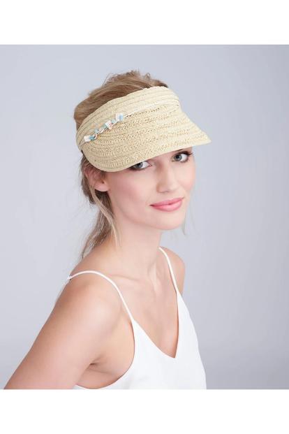 Cream Vera - Shell Beaded Straw Sun Visor - Beige