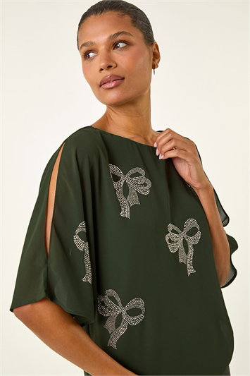 Green Bow Hotfix Cold Shoulder Top