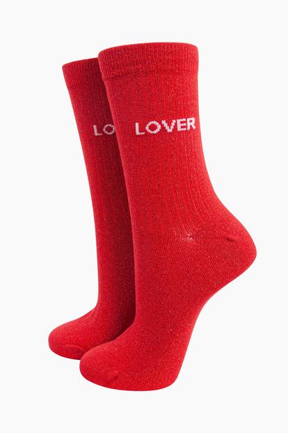 Red Lover Combed Cotton Glitter Socks