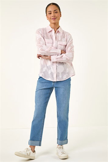 Petite Floral Jacquard Button Up Blouse 10217972