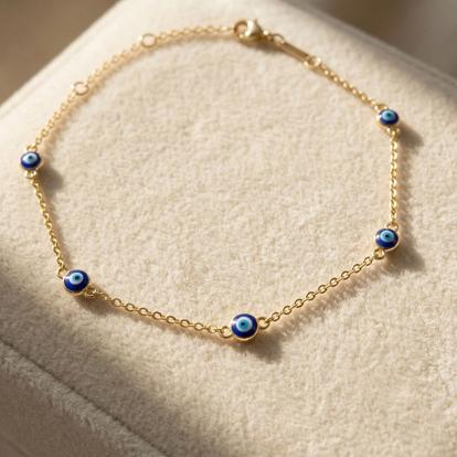 Metallic Turkish Evil Eye Gold Plated Charm Friendship Bracelet