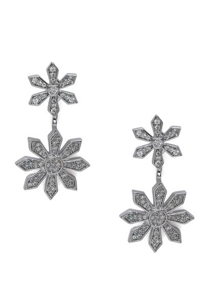 Metallic Double Daisy Crystal Drop Earrings