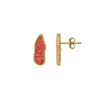 Pink Molten Dripping Coral And Amber Sterling Silver Gold Plated Earring