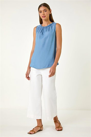 Blue Elasticated Neck Vest Top