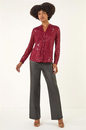 Sequin V-Neck Stretch Blouse 10116411
