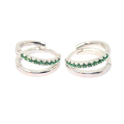 Metallic Emerald May Birthstone Double Hoop Small Huggie Earrings