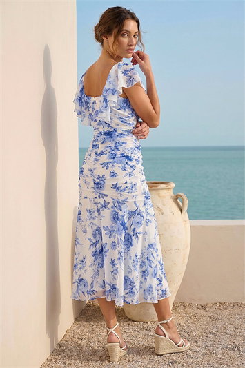 Petite Floral Print Tiered Midi Dress 14876709