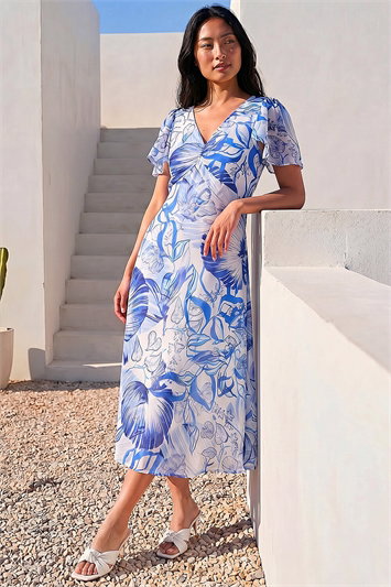 Blue Petite Floral Midi Dress