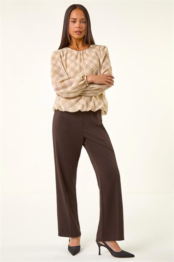 Petite Check Bubble Hem Top 20238324