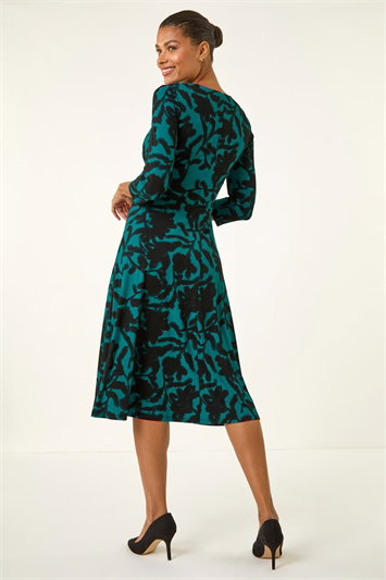 Floral Print Wrap Midi Stretch Dress 14803191