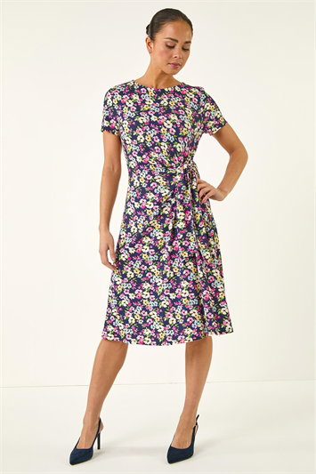 Petite Floral Side Tie Midi Dress 14847860