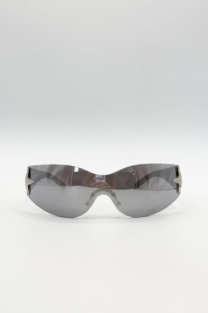 Metallic Racer Sunglasses With Star Hinge Detail In Silver