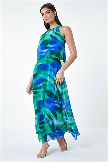 Abstract Print Chiffon Overlay Maxi Dress 14416909