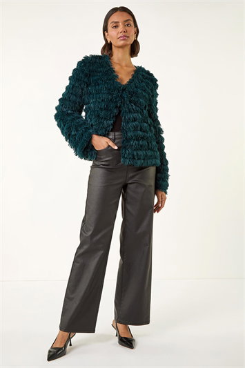 Blue Faux Fur Fluffy Layered Jacket