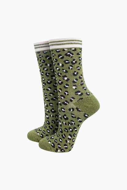 Pink Leopard Combed Cotton Glitter Socks