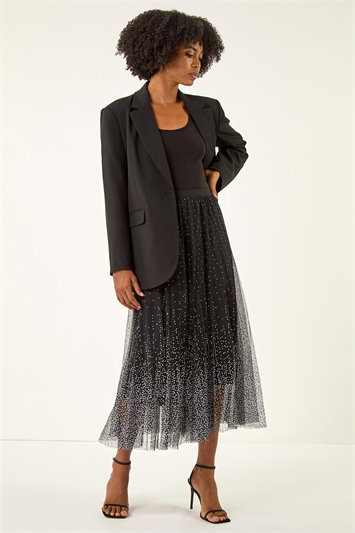 Polka Dot Print Elasticated Mesh Skirt 17039308