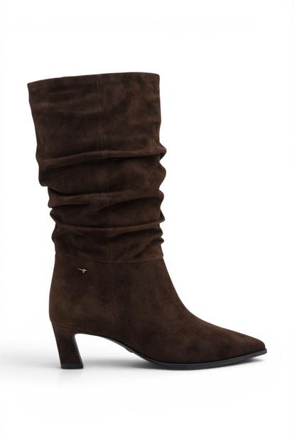 Brown Suede Mid-Calf Heeled Long Boots