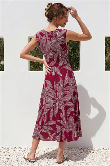 Leaf Print Twist Front Stretch Dress 14662378