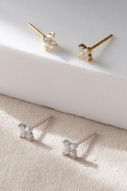 Metallic Sterling Silver Four Leaf Clover Studs