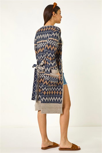 Patterned Belted Knit Cardigan 16160929