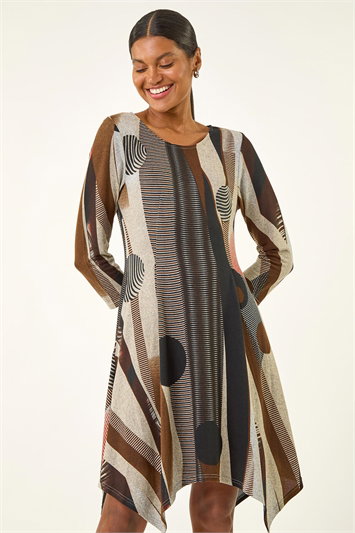 Geo Print Hanky Hem Stretch Dress 14776889