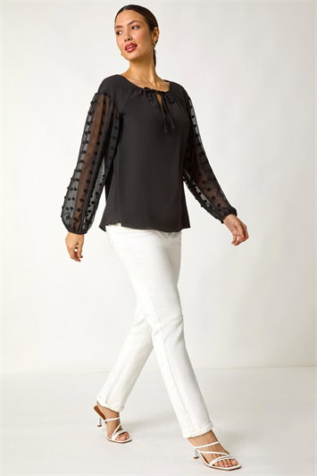 Dobby Sleeve Tie Neck Top 20190008