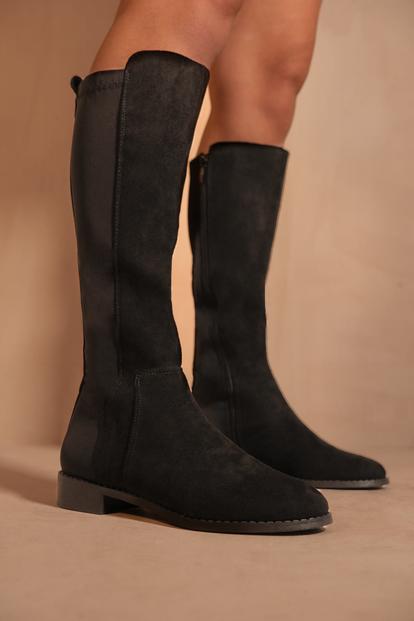 Black 'Parker' Knee High Boots With Side Zip