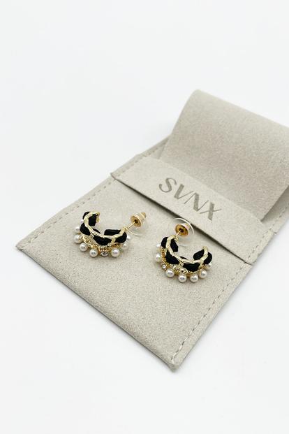 Metallic Pearl & Noir Chain Double Hoop Earrings