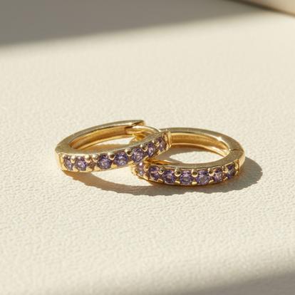 Purple Amethyst February Birthstone Small Huggie Hoop Earrings