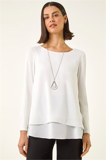 White Chiffon Overlay Necklace Top