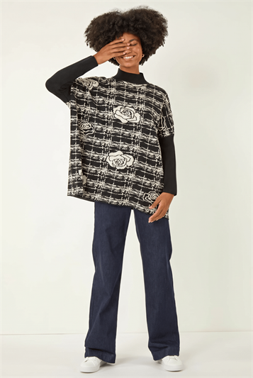 Plaid Rose Detail Knit Jumper 16306708
