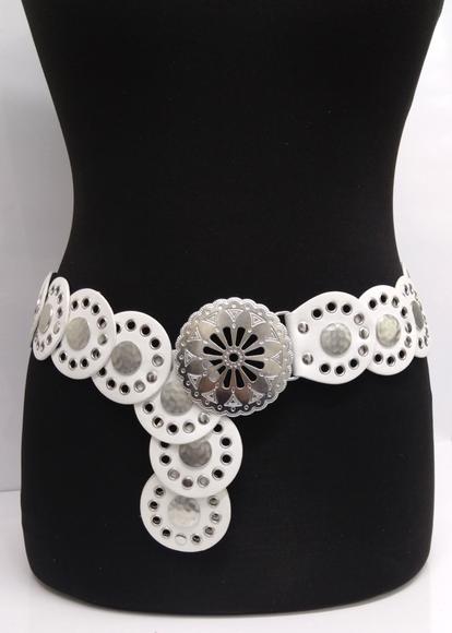 White Large Eyelet Disc Belt