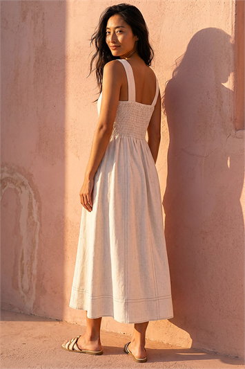 Petite Linen Blend Contrast Stitch Dress 14937759