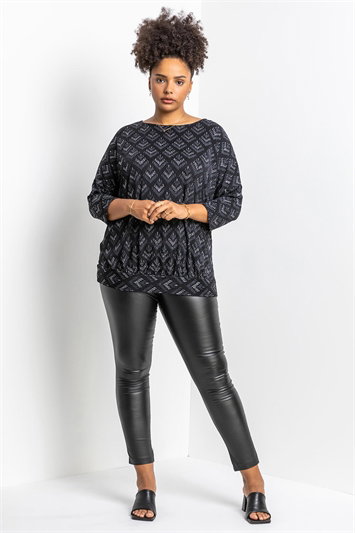 Curve Glitter Print Blouson Top 19122085