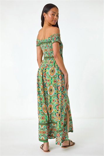 Petite Abstract Bardot Maxi Dress 14689434